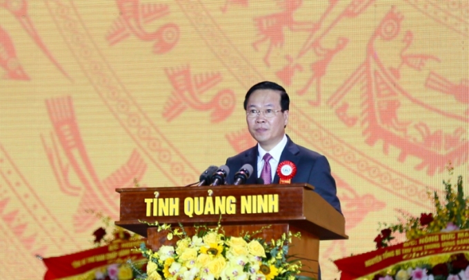 Chủ tịch nước Võ Văn Thưởng phát biểu tại Lễ kỷ niệm 60 năm Ngày thành lập tỉnh Quảng Ninh.