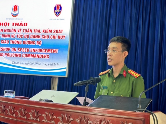 Đại tá, PGS.TS Lê Huy Trí, Phó Viện trưởng Viện Khoa học Cảnh sát phát biểu tại Chương trình