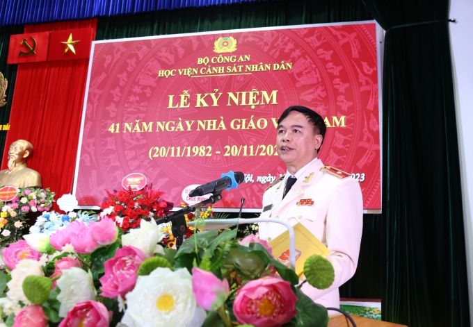 Thiếu tướng, GS.TS Nguyễn Đắc Hoan, Phó Giám đốc Học viện phát biểu tại Lễ kỷ niệm