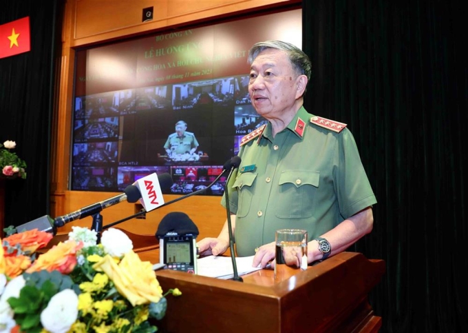 Bộ trưởng Tô Lâm phát biểu tại Lễ hưởng ứng Ngày Pháp luật nước Cộng hòa xã hội chủ nghĩa Việt Nam năm 2023.