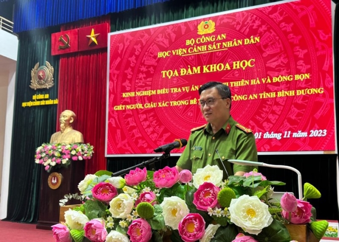 Thượng tá, TS Lê Quang Toàn - Phó Trưởng khoa Cảnh sát điều tra, Chủ trì buổi Toạ đàm phát biểu