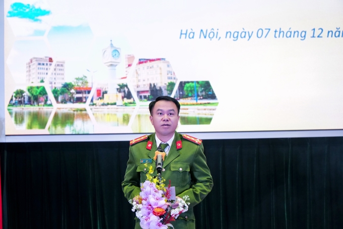 Đại tá, PGS.TS Nguyễn Kim Phong - Bí thư Đảng ủy cơ sở, Trưởng phòng Quản lý học viên phát biểu tại Hội thi