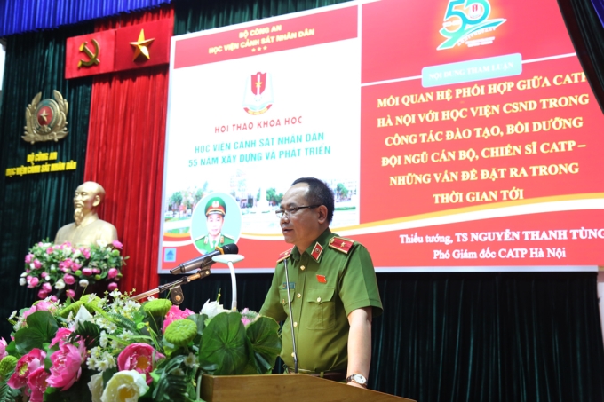 Thiếu tướng, TS Nguyễn Thanh Tùng - Phó Giám đốc Công an Thành phố Hà Nội phát biểu tại Hội thảo