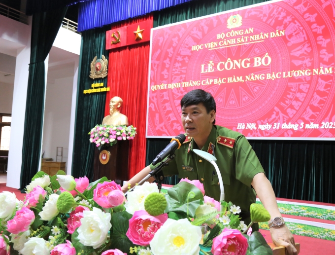 Trung tướng, GS. TS Trần Minh Hưởng. Giám đốc Học viện phát biểu tại buổi lễ
