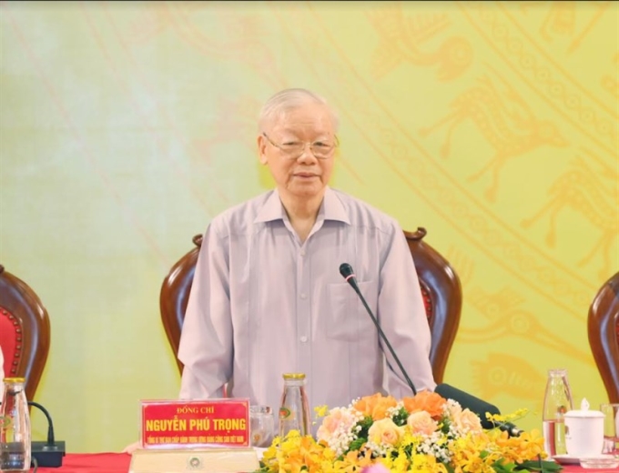 Tổng Bí thư Nguyễn Phú Trọng phát biểu tại Hội nghị Đảng ủy Công an Trung ương 6 tháng đầu năm 2023.