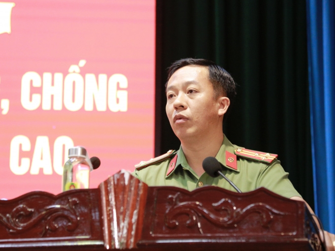Thượng tá Nguyễn Trung Kiên, Phó Giám đốc Công an tỉnh Hà Tĩnh phát biểu tại lễ khai giảng