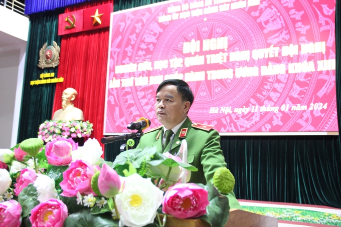 Thiếu tướng, GS. TS Nguyễn Đắc Hoan, Phó Bí thư Đảng ủy, Phó Giám đốc Học viện CSND phát biểu tại Hội nghị